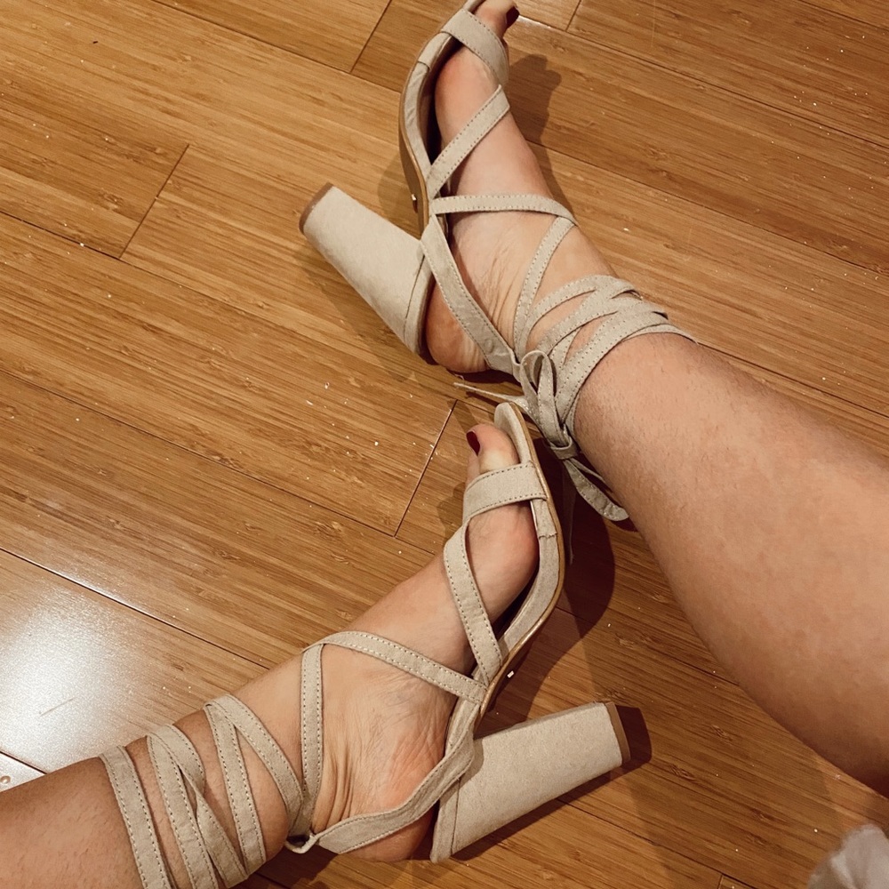 Pepper Mayo Lace Up Heels Nude Suede